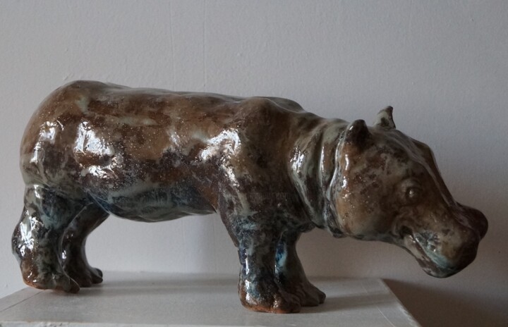 hippopotame 雕塑, 5.5x13 in