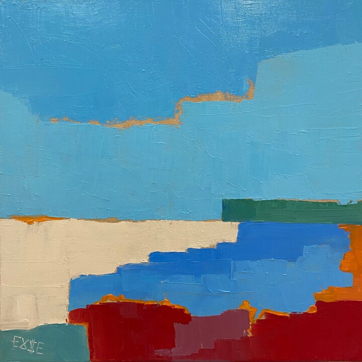 TOWARD THE WEST III — ABSTRACT GEOMETRIC MODERN CANVAS ART 绘画, 15.8x15.8 in