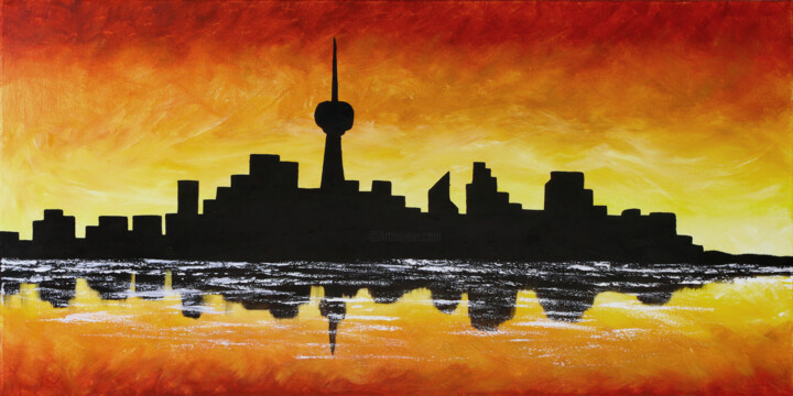 Town wall art Painting 绘画, 15.8x31.5 in