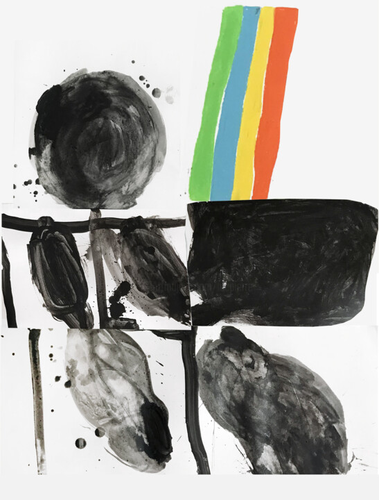 Collages intitulée "RAINBOW IN THE NIGHT" par Luc Pierre, Œuvre d'art originale, Acrylique