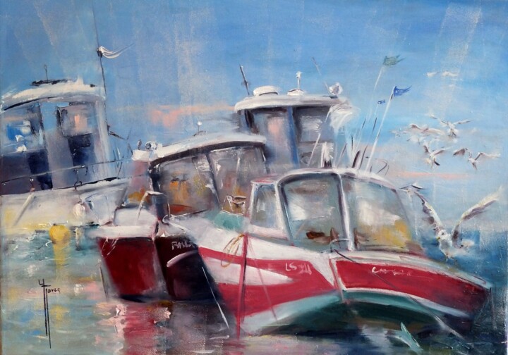 Bateaux et goélands 绘画, 19.7x27.6 in