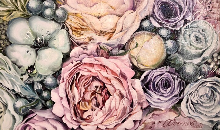 Schilderij getiteld "«Gentle Cloud»" door Olga Chernova, Origineel Kunstwerk, Olie Gemonteerd op Frame voor houten brancard