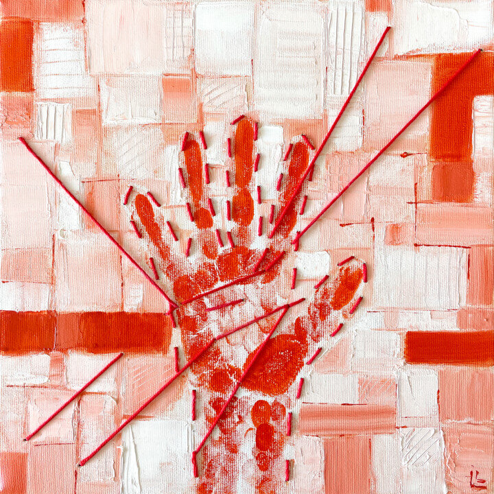Surreal art, painting hand, surrealism, conceptual original 绘画, 11.8x11.8 in