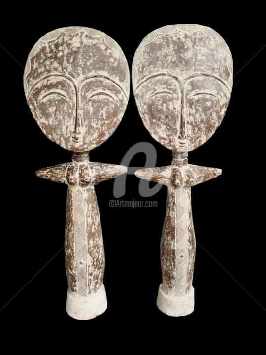 Couple Poupée Baule de la cote d'ivoire KA21PB01 雕塑, 59.1x23.6 in