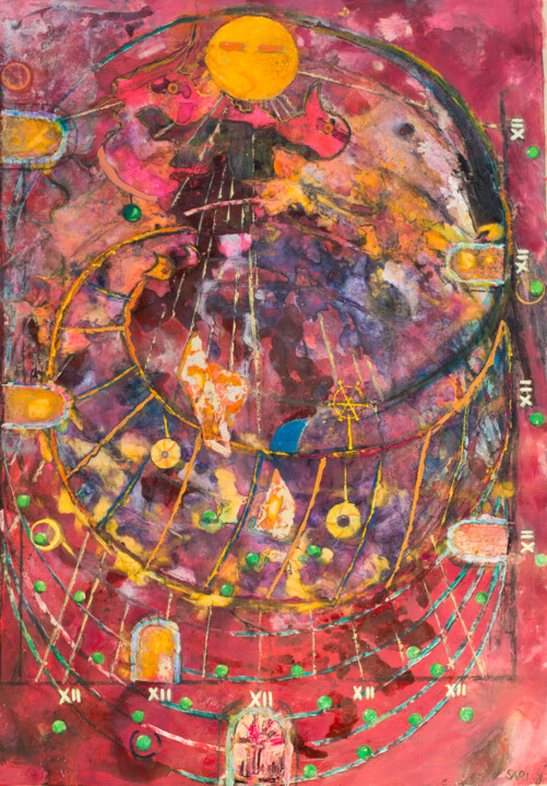 Peinture intitulée "Voir midi à sa porte" par Younes Sari, Œuvre d'art originale, Huile