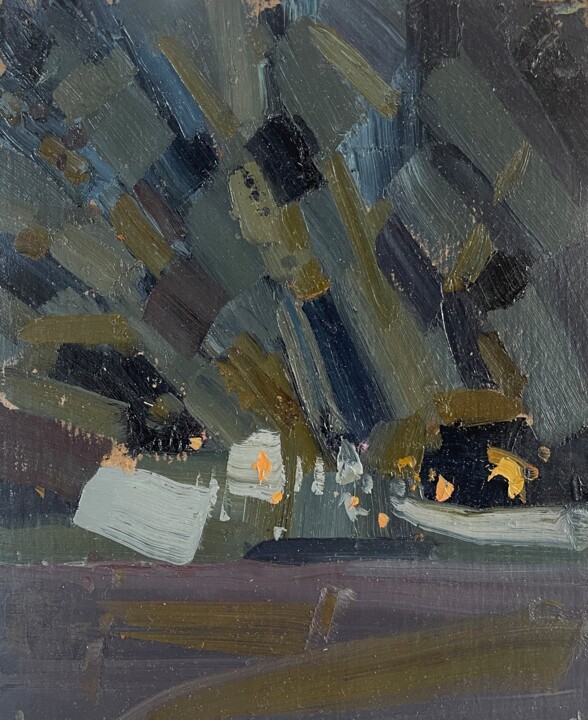 Night.Tree.Lantern 绘画, 9.5x7.5 in