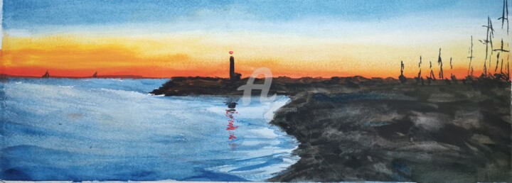 Peinture intitulée ""Sortie de port, un…" par Jean-Pierre Missistrano, Œuvre d'art originale, Aquarelle