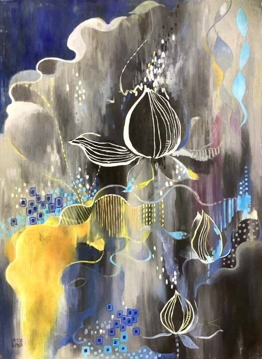 Nervous (Lotus) 绘画, 29.5x21.7 in