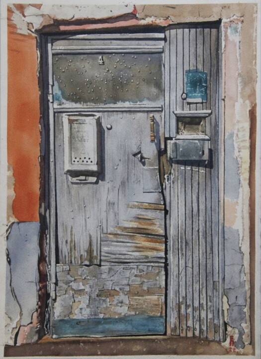 绘画 标题为“Gray old door” 由Eugene Panov, 原创艺术品, 水彩