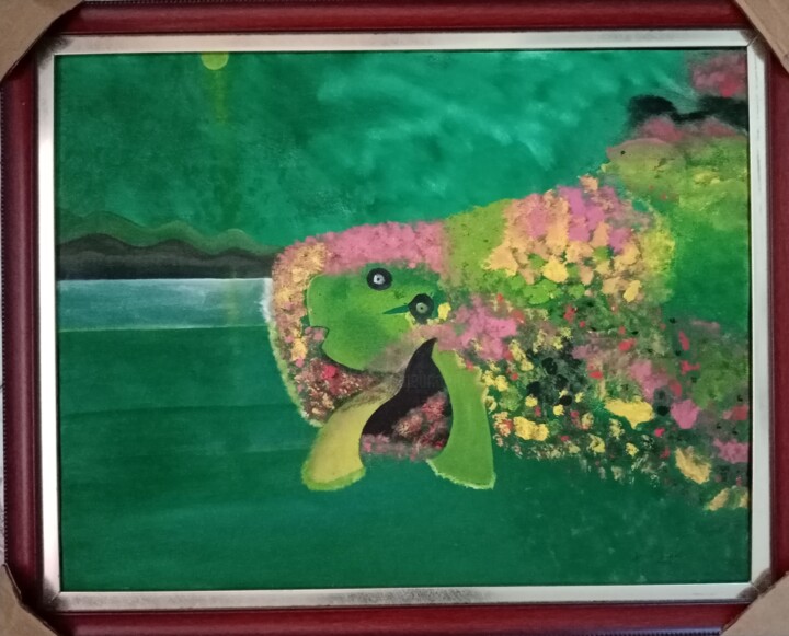 Dieux de l'océan vert (Gods of green ocean) ) 绘画, 7.9x10.2 in