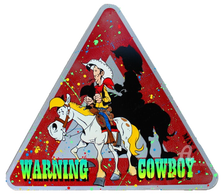 warning cowboy 绘画, 36.6x36.6 in
