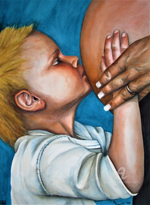 제목이 "Mutter mit Kinder"인 미술작품 Rüdiger Eggers로, 원작, 수채화