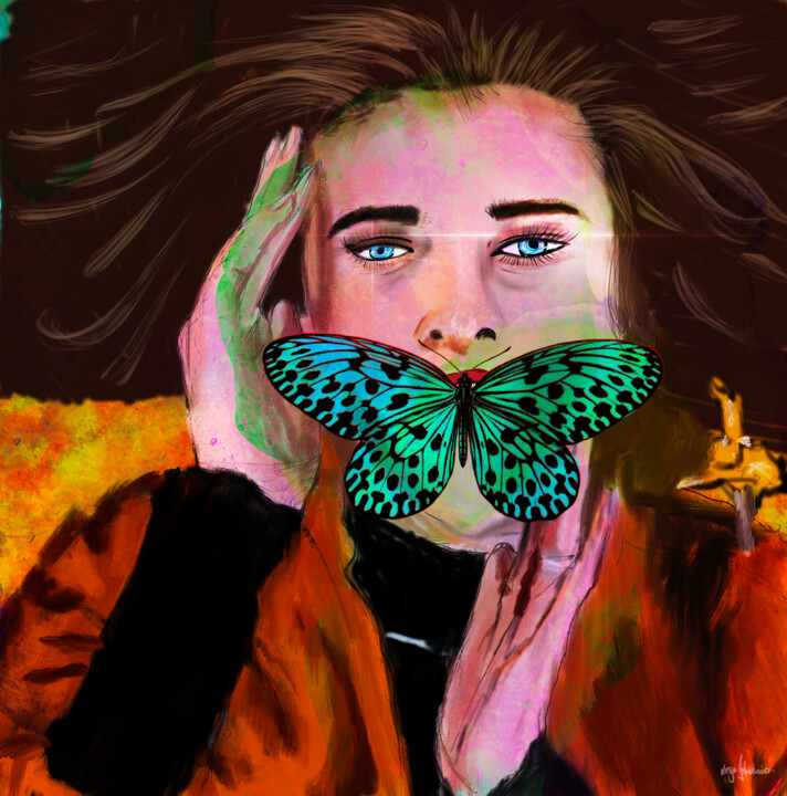 Digital Arts titled "Girl eating butterf…" by Łukasz Wołąsiewicz, Original Artwork, Digital Painting