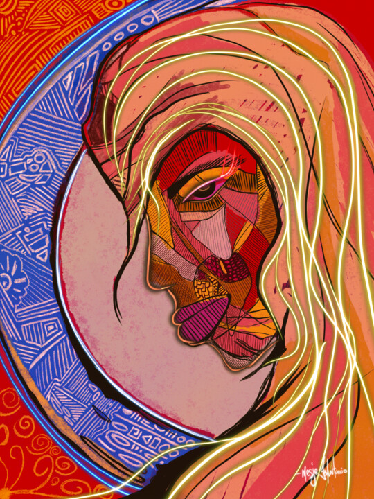 Digital Arts titled "Mosaic girl" by Łukasz Wołąsiewicz, Original Artwork, Digital Painting