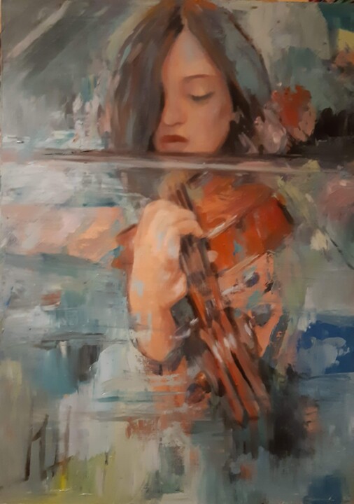 Peinture intitulée "La violoniste" par Marie Pascale Martins, Œuvre d'art originale, Huile Monté sur Châssis en bois