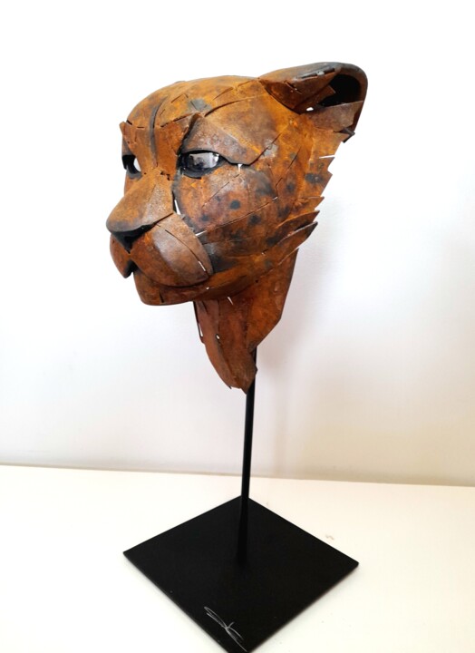 Sculpture titled "Guépard" by Jean-Christophe Cronel (JC Cronel), Original Artwork, Metals