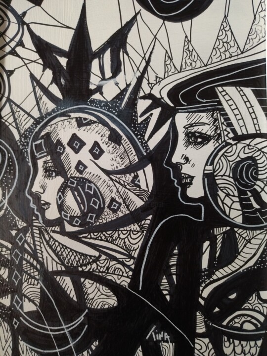 Les Amazones 绘画, 13x9.5 in