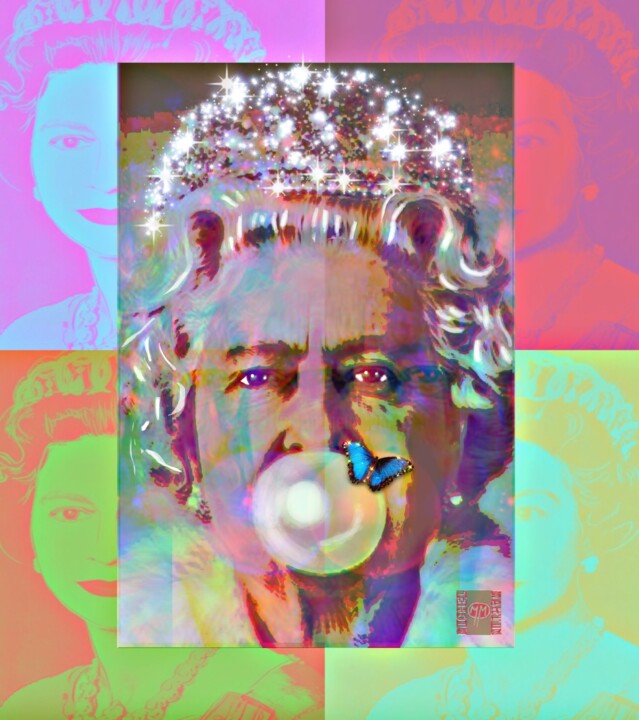 Digitale Kunst getiteld "QUEEN ÉLISABETH II,…" door Michel Martin, Origineel Kunstwerk, Foto Montage
