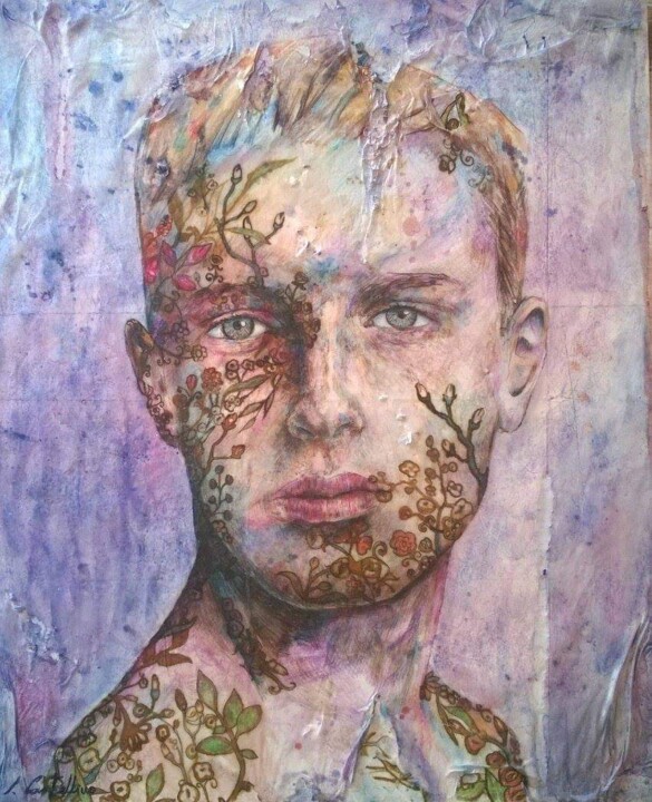 Flowered portrait 绘画, 23.6x19.7 in