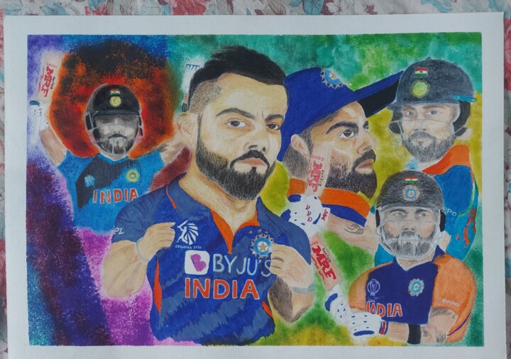 Sangram's RUN MACHINE KING KOHLI 绘画, 12.2x16.9 in