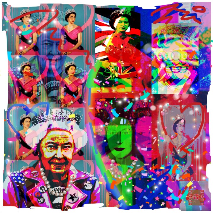 Digitale Kunst getiteld "QUEEN ÉLISABETH II,…" door Michel Martin, Origineel Kunstwerk, Foto Montage