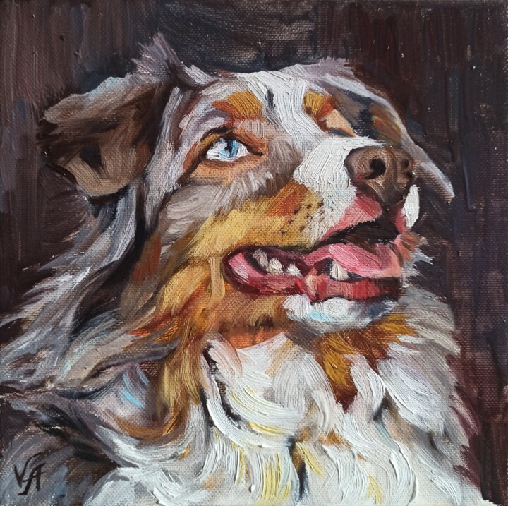 绘画 标题为“Australian Shepherd” 由Alona Vakhmistrova, 原创艺术品, 油