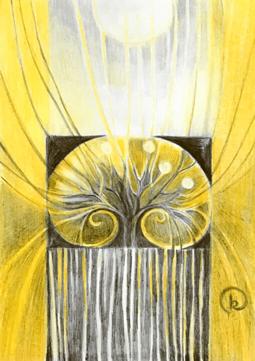 THE TREE OF LOVE THE GOLDEN APPLE TREE Pintura, 6,7x4,7 in