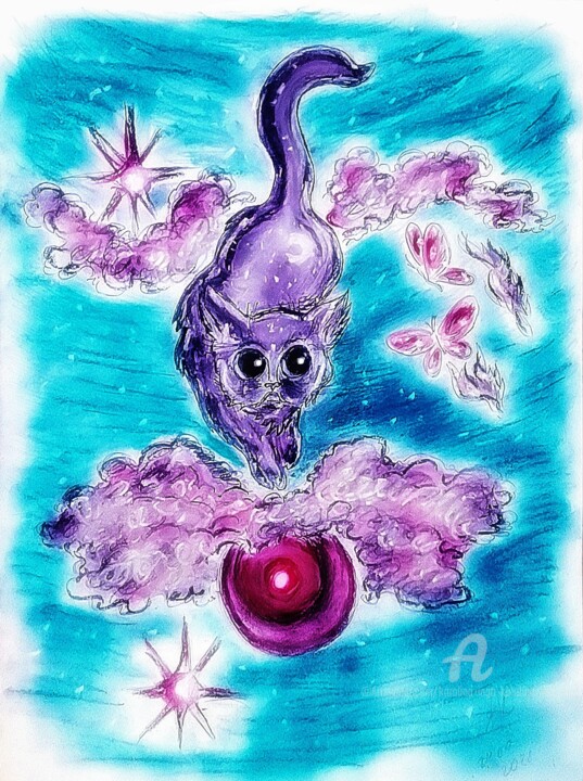 Moon Cat 图画, 16.5x11.8 in