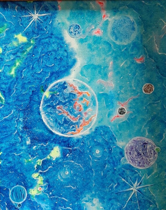 Planète à la jonction de deux nébuleuses 图画, 19.7x15.8 in