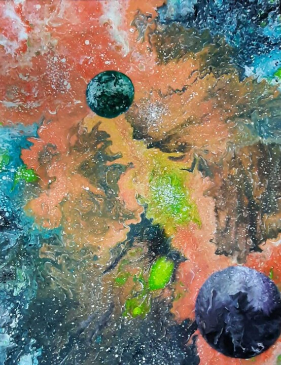 Nébuleuse orange et ses planètes 图画, 19.7x15.8 in