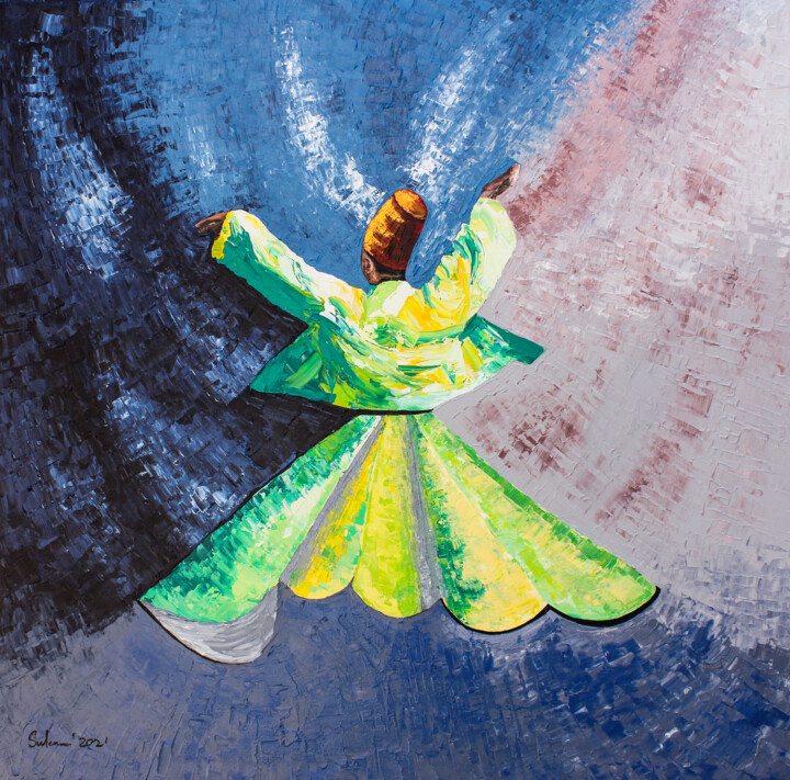 Vivacity of Sufi spirit Rumi whirling dervish 绘画, 29.9x31.1 in