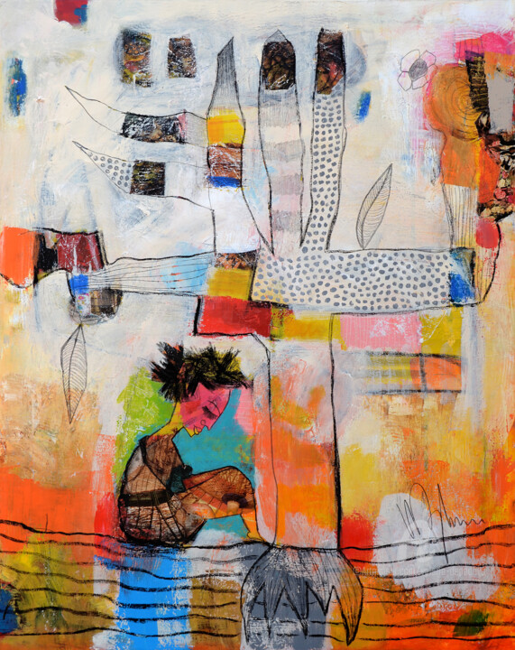 Peinture intitulée "Méditer sous l'arbre" par Valérie Depadova, Œuvre d'art originale, Acrylique