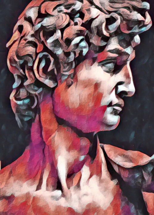 David Michelangelo Renaissance Profile Man Men Red 绘画, 20x15 in