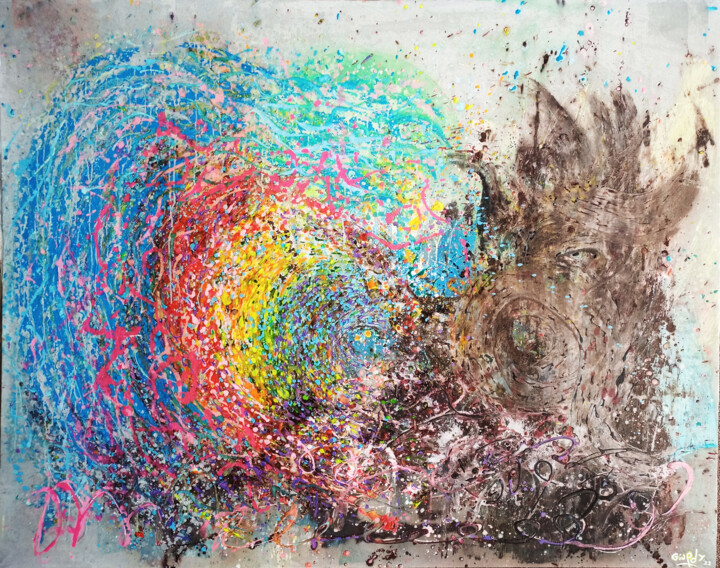「Crazy Wave in Dream」というタイトルの絵画 Giuseppe Valiaによって, オリジナルのアートワーク, スプレー式塗料