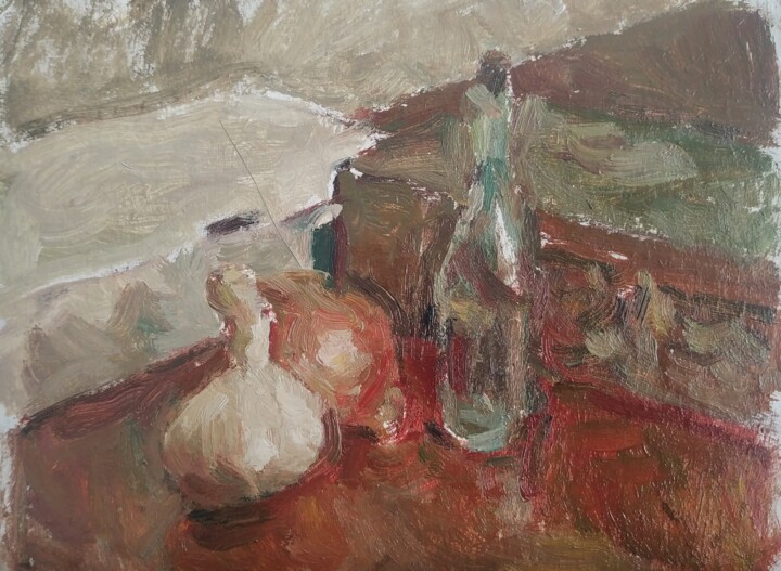 Painting titled "steel life with sma…" by Elena Gureva, Original Artwork, Oil