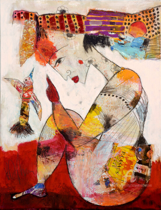 Peinture intitulée "Avec l'oiseau" par Valérie Depadova, Œuvre d'art originale, Acrylique
