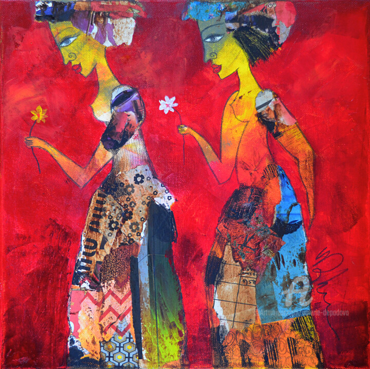 Peinture intitulée "Deux fleurs" par Valérie Depadova, Œuvre d'art originale, Acrylique