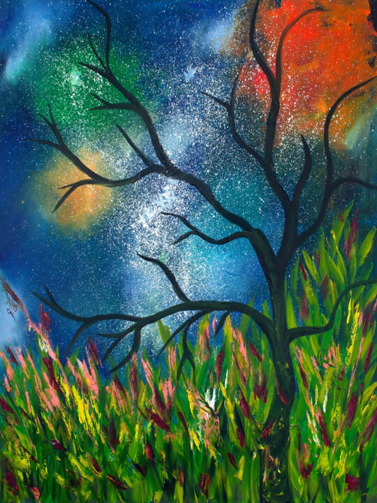 Starry sky forest Painting 绘画, 23.6x19.7 in