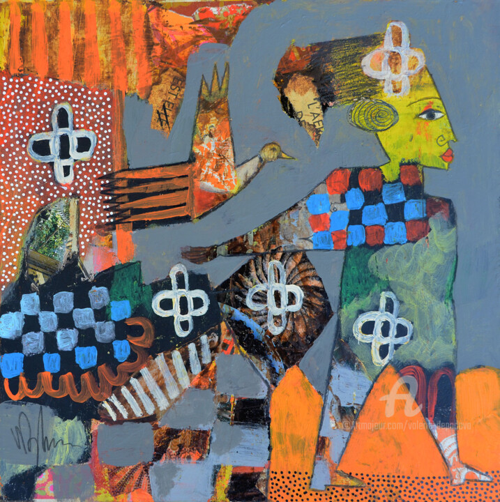 Peinture intitulée "Avec l'oiseau......." par Valérie Depadova, Œuvre d'art originale, Acrylique