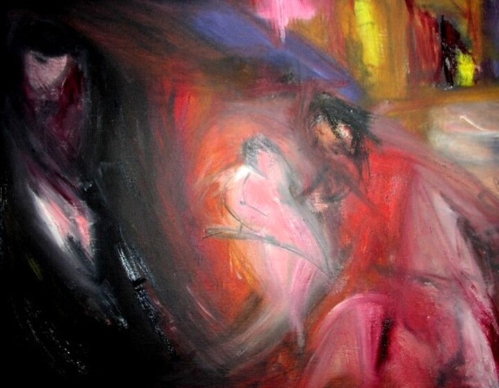 Painting titled "Couple Dancing (wit…" by Paul Hartel, Original Artwork, Oil Mounted on Wood Stretcher frame
