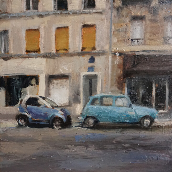 Boulevard avec 2 voitures 绘画, 14.2x14.2 in