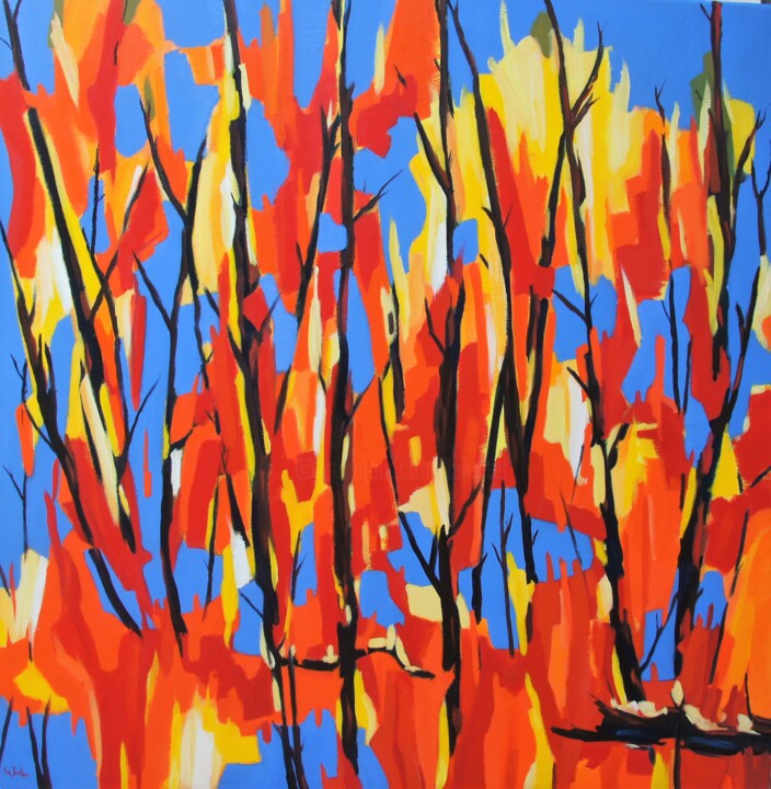 Peinture intitulée "L'incendie" par Jean-Noël Le Junter, Œuvre d'art originale, Huile Monté sur Châssis en bois