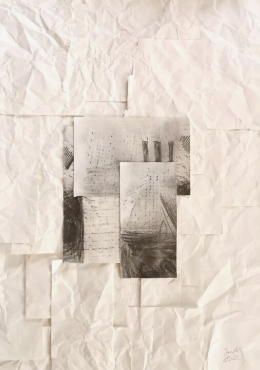 Collages intitulée "Papiermaché in Tokyo" par Jovarte, Œuvre d'art originale, Graphite