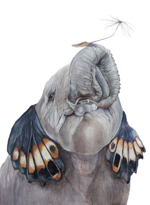 ''The Moment before the Flight'' 绘画, 15.9x11.7 in