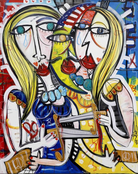 Donne che si pugnalano 绘画, 39.4x31.5 in