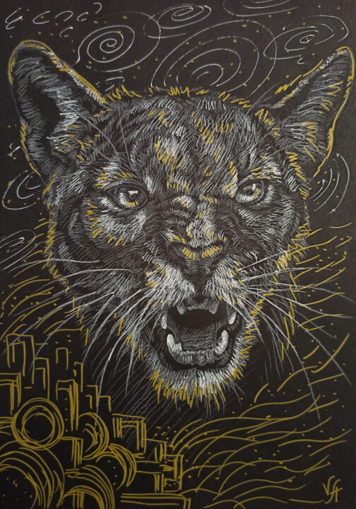 PUMA POWER - abstract drawing, wall art, office art 图画, 11.6x8.2 in