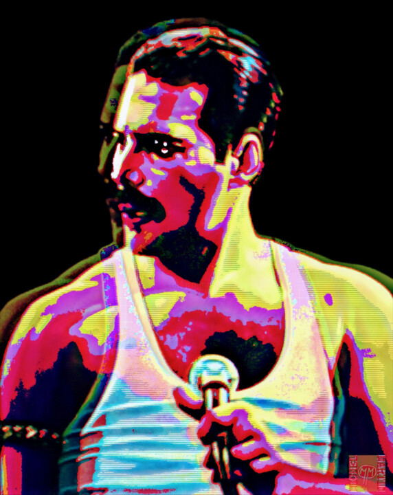 Digitale Kunst getiteld "FREDDIE MERCURY I" door Michel Martin, Origineel Kunstwerk, Foto Montage Gemonteerd op Aluminium