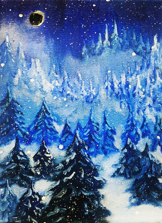 Winter night 绘画, 7.1x5.1 in