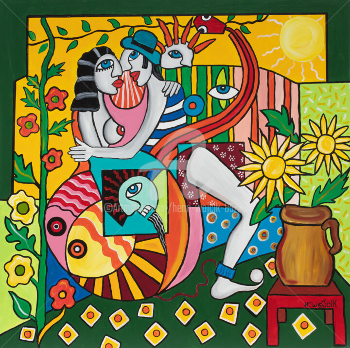 Painting titled "FACE CACHÉE" by Henri Wojcik, Original Artwork, Acrylic Mounted on Wood Stretcher frame