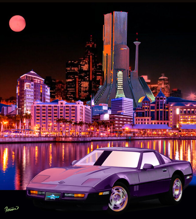 1990 Corvette ZR1 Under a Red Moon 数字艺术